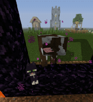 a poor innocent cow being sliced in half by a nether portal